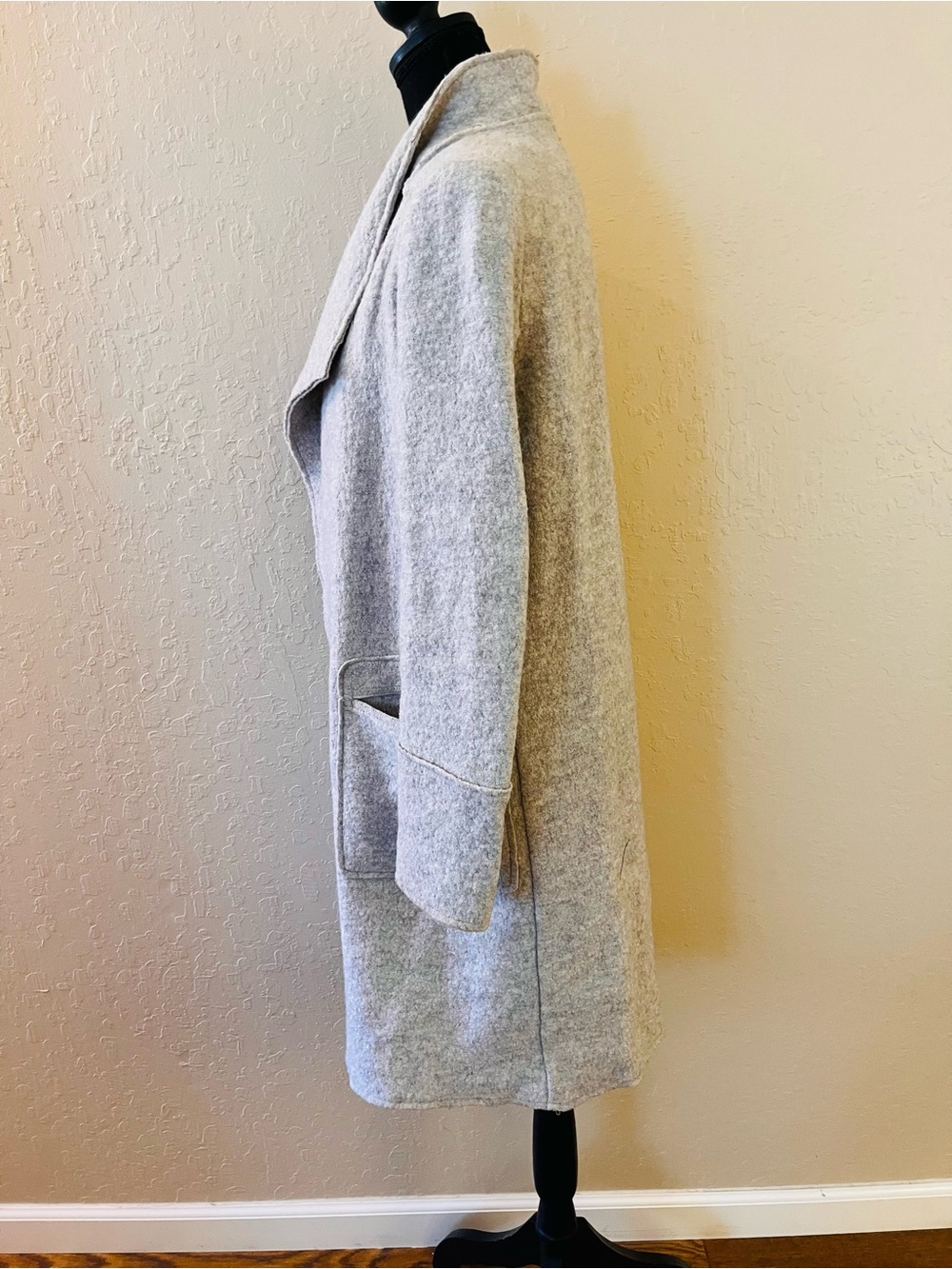 Zara Light Gray Shawl Collar Wool-Blend Pea Coat - Picture 4 of 8